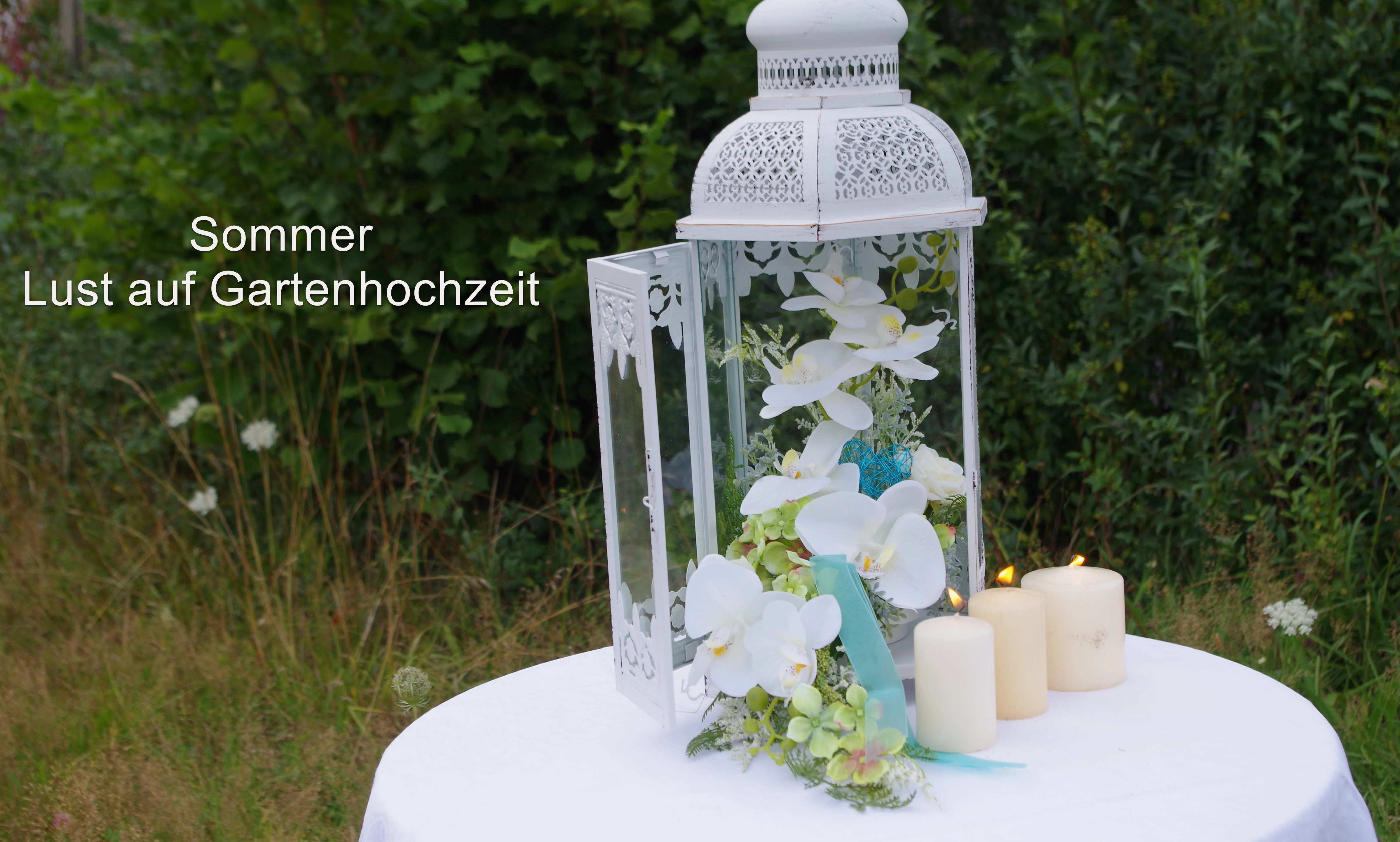 3023 Gesteck für Windlicht Sommer Hochzeit türkis - Image 2