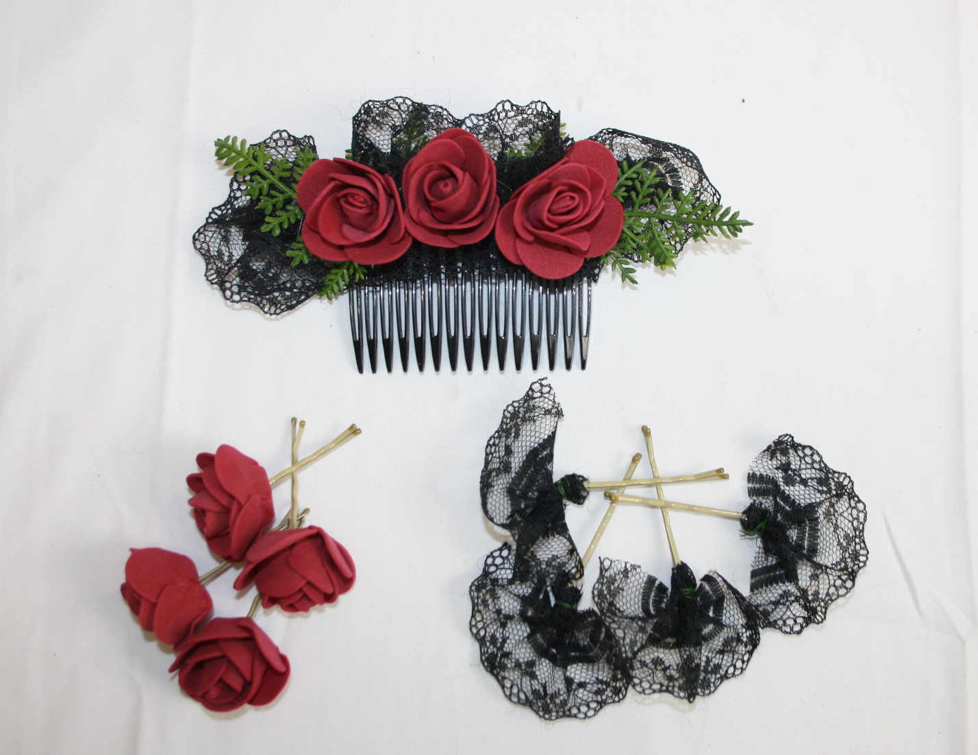 4021 Haarrosen Rot bordeaux Gothic/ Mittelalterhochzeit - Image 3