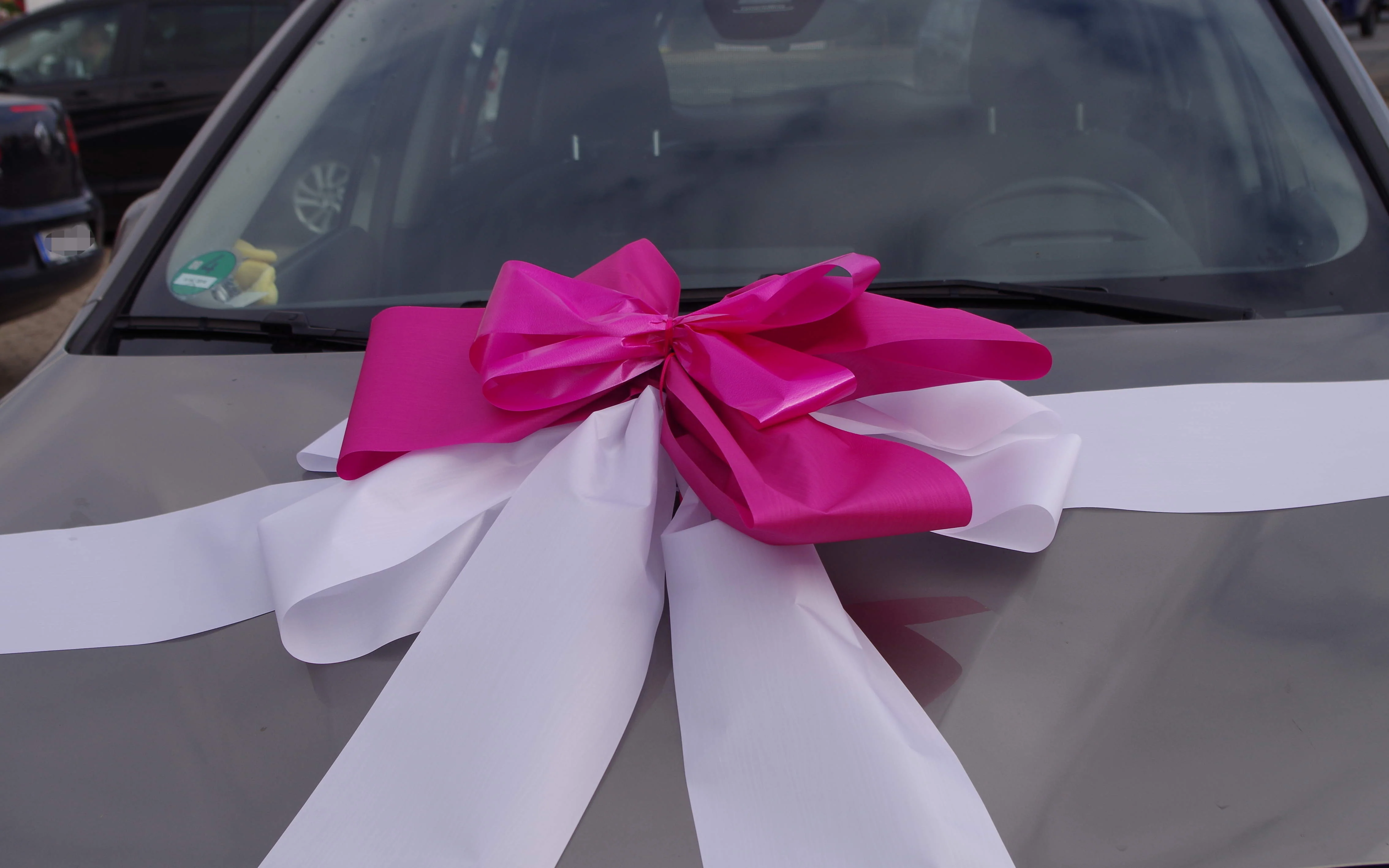 9013 Schleife XXL Geschenk für Auto weiß-pink - Image 2