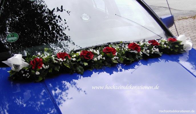 Autogirlande Hochzeit Rosen mit Schleierkraut, Autodekoration für festliche Anlässe - Image 2
