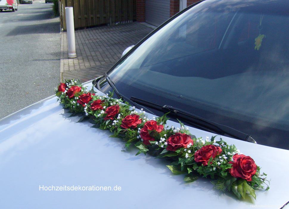 Autogirlande Hochzeit Rosen mit Schleierkraut, Autodekoration für festliche Anlässe - Image 3