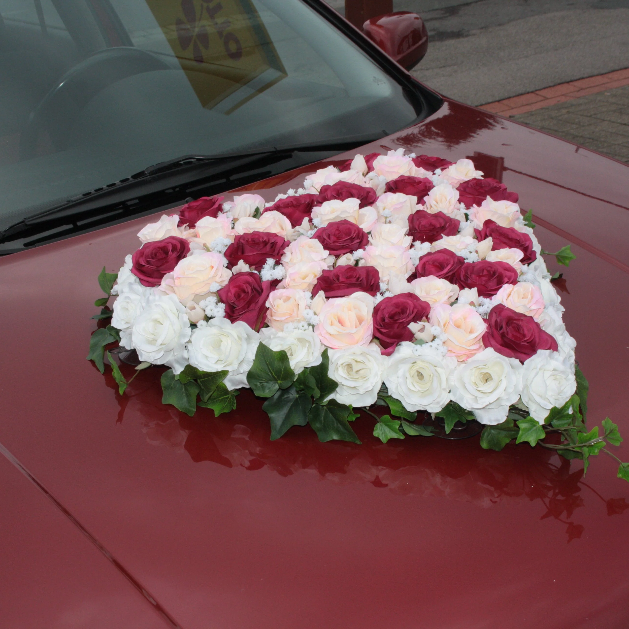 Brautauto Deko: Autoherz geschlossen, Blumenmix mehrfarbig - Image 3