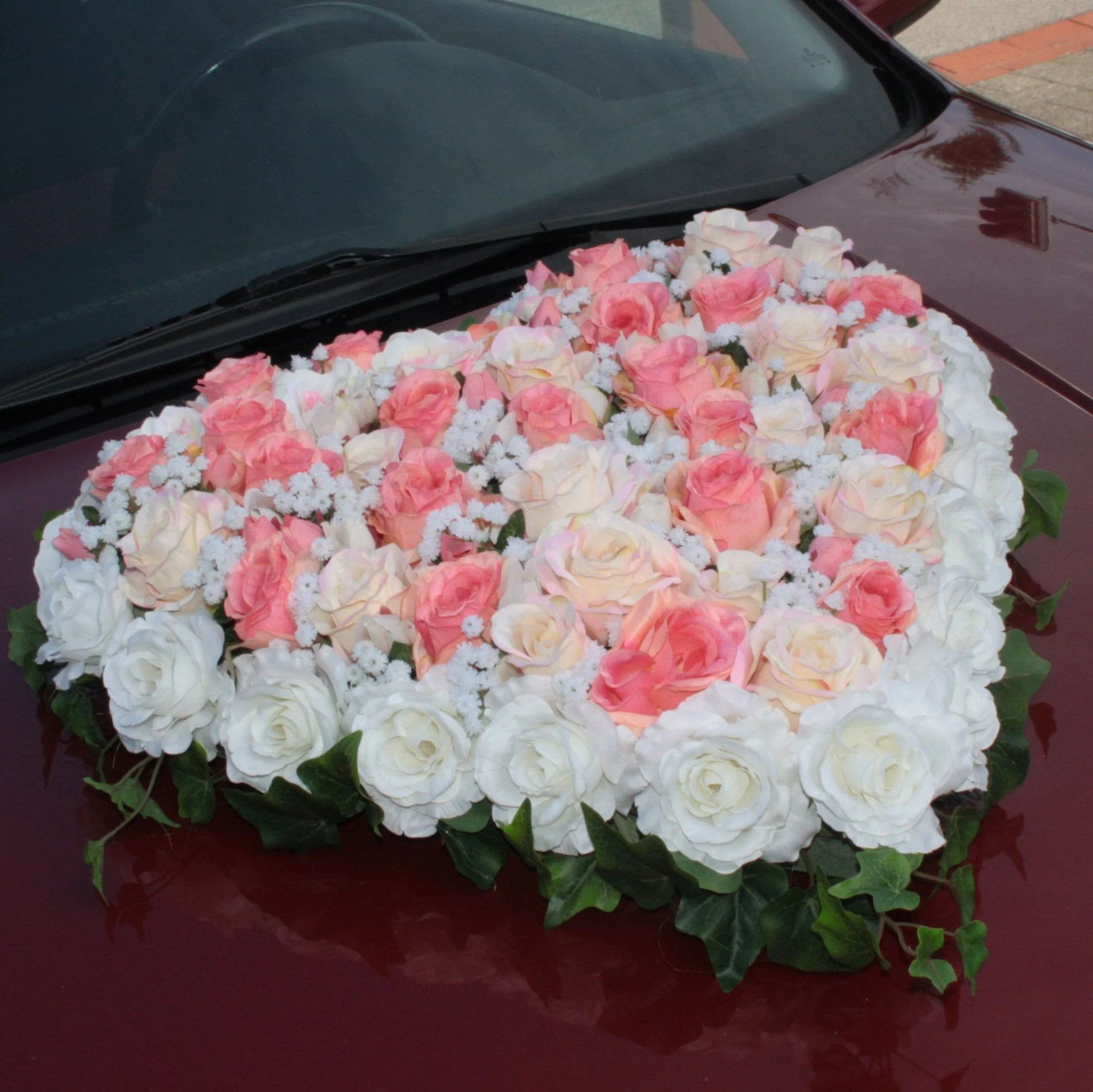 Brautauto Deko: Autoherz geschlossen, Blumenmix mehrfarbig - Image 4
