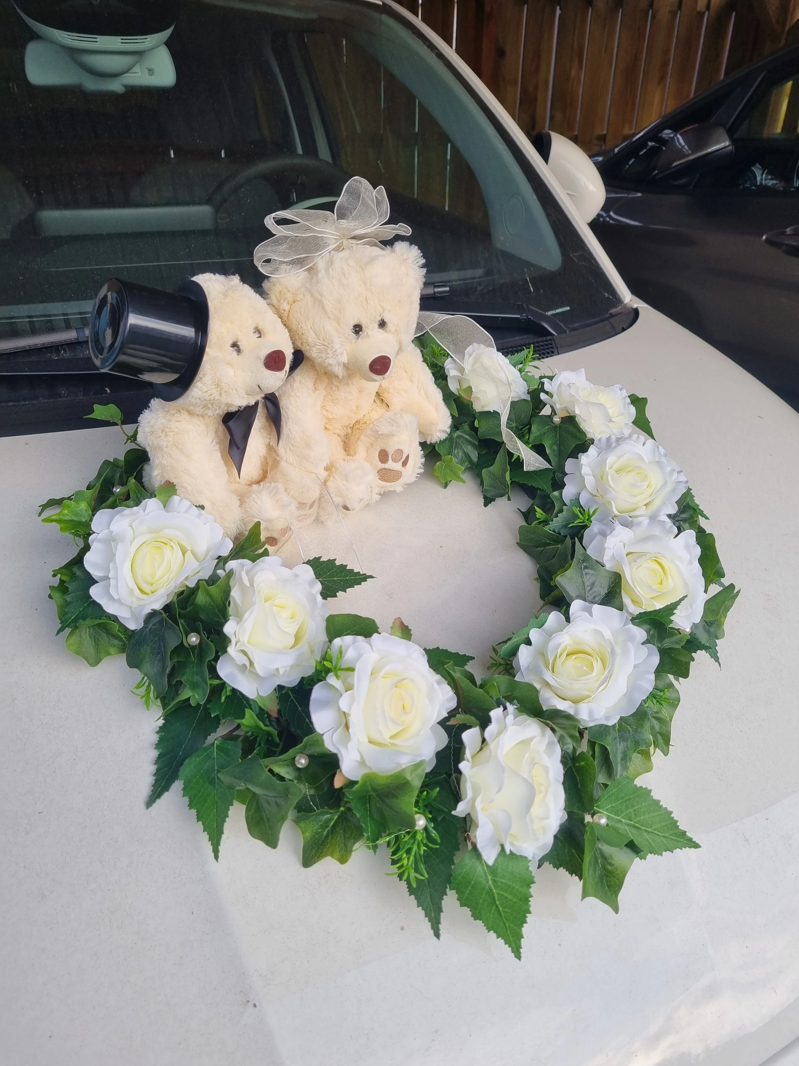 Brautauto Deko: offenes Autoherz, Thema Bärenhochzeit, verschiedene Farben - Image 4