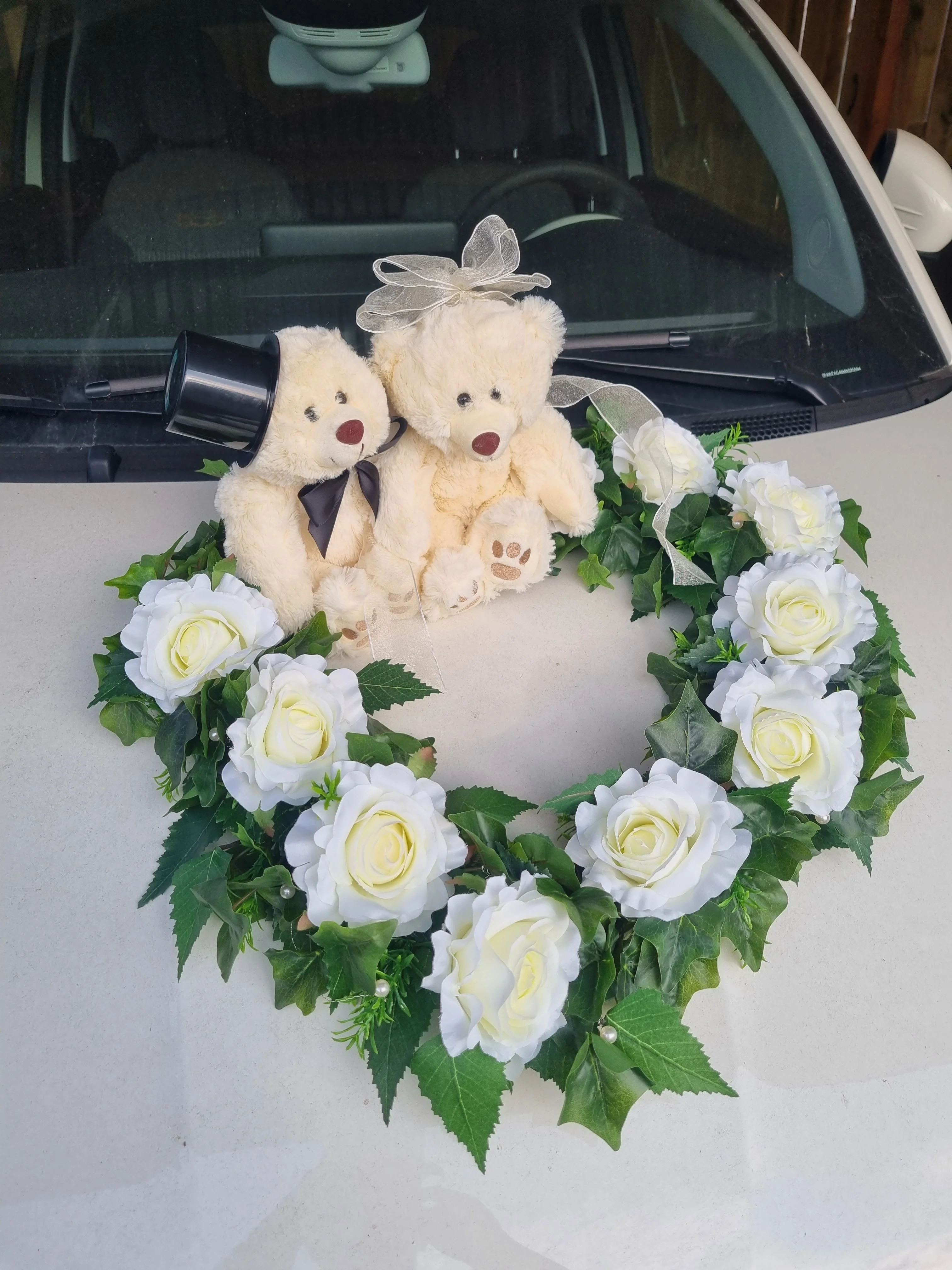 Brautauto Deko: offenes Autoherz, Thema Bärenhochzeit, verschiedene Farben - Image 5