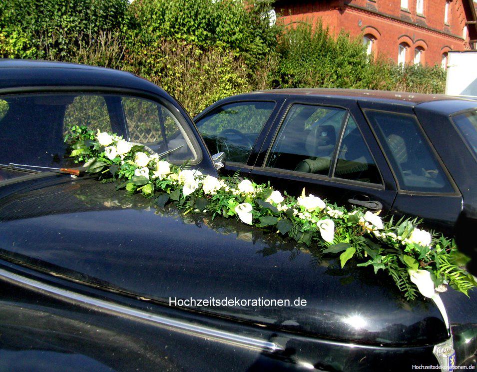 Frontgirlande Hochzeit Rosen und Callas, wunderschöner Schmuck für ihr Fahrzeug - Image 2