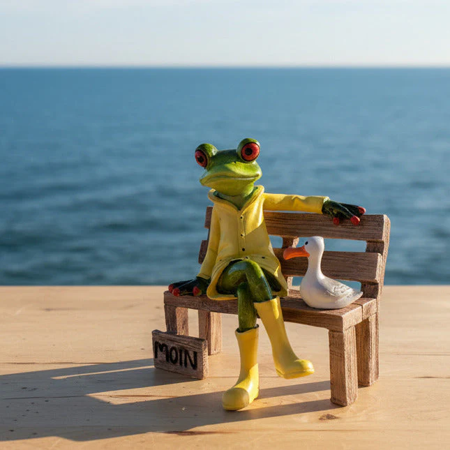 frecher Frosch Moin mit Regenjacke