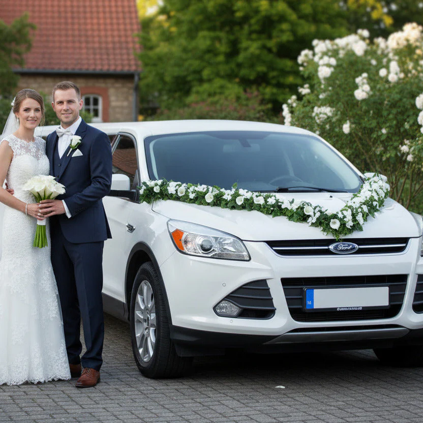 Autoschmuck zur Hochzeit: V-Girlande Callas Pur (Gr. 3)